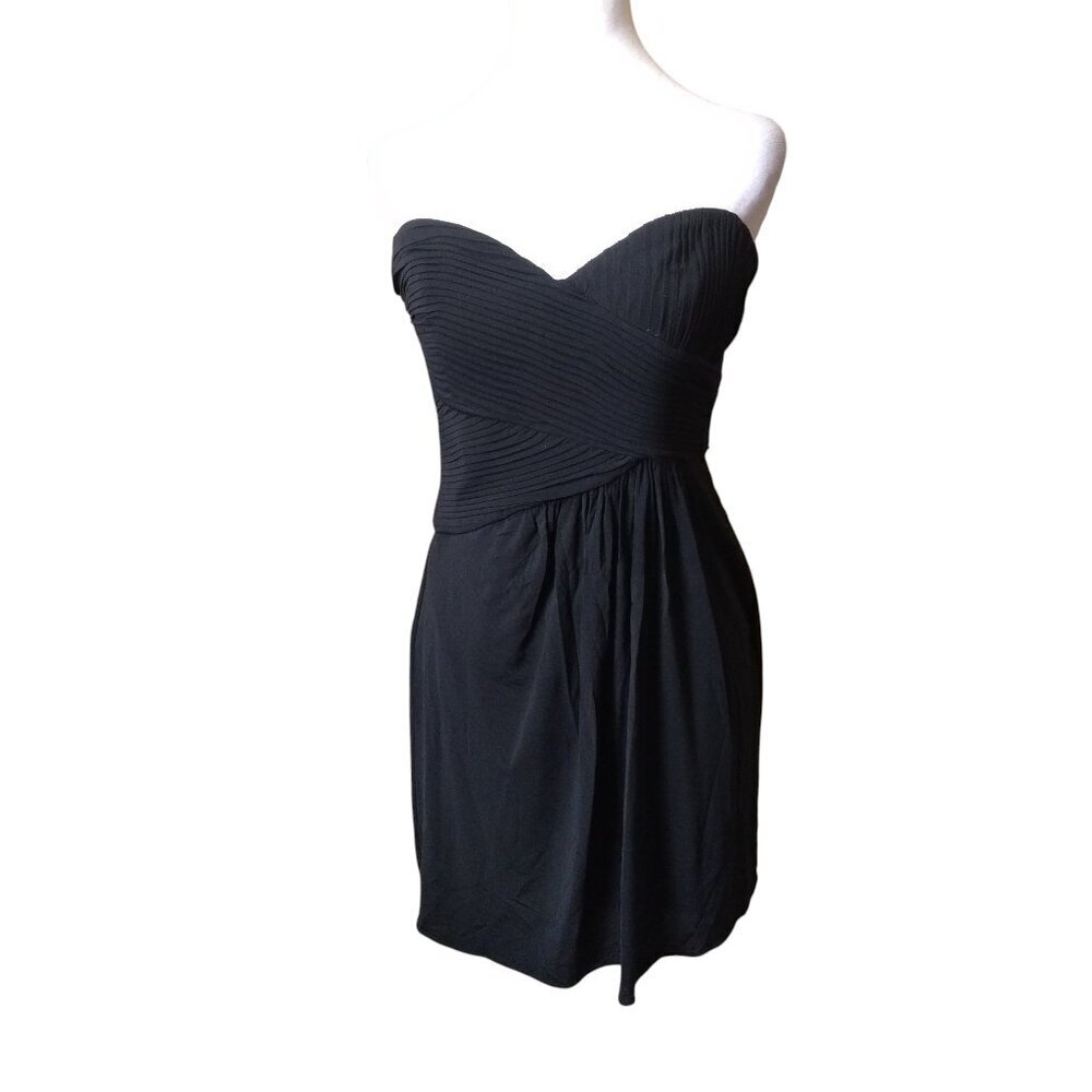 BCBG Maxazria Size 6 Black Strapless Pintuck Mini Dress Formal Party LBD
